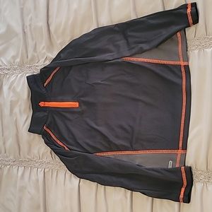 Kids size 7 gray and orange long sleeve tee shirt.